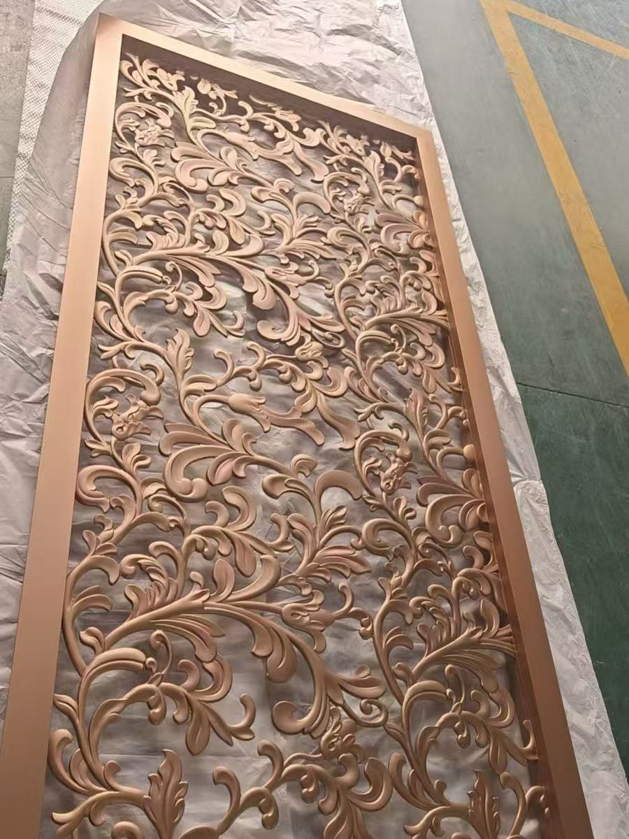 歐式古典金屬屏風客廳玄關不銹鋼雷射鏤空藤蔓花卉格柵隔斷藝術裝飾屏風